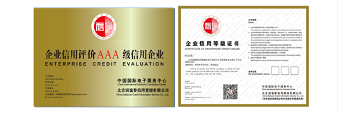 商务部AAA级企业信用认证证书