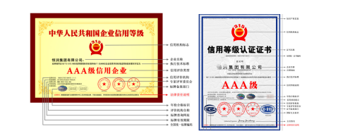 315AAA级企业信用证书和铭牌